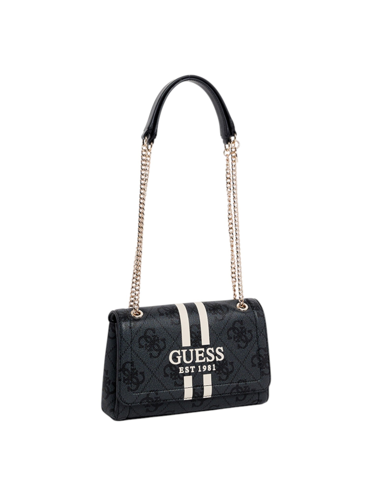 Black handbag with Guess logo on a white background. Guess, Monza Outlet, Monza Fashion, Shein Outlet