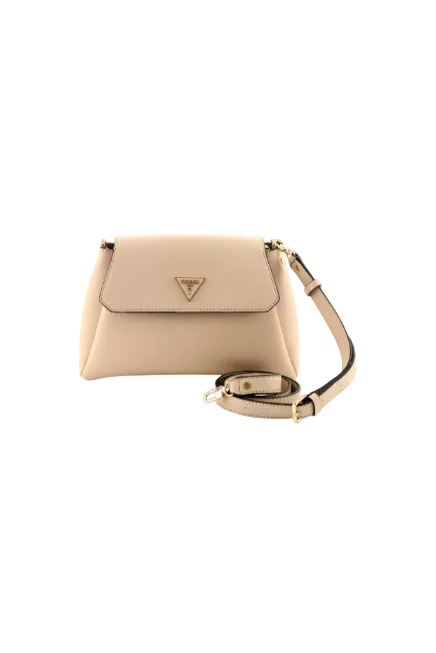 Beige handbag with a gold strap on a white background. Guess, Monza Outlet, Monza Fashion, Shein Outlet