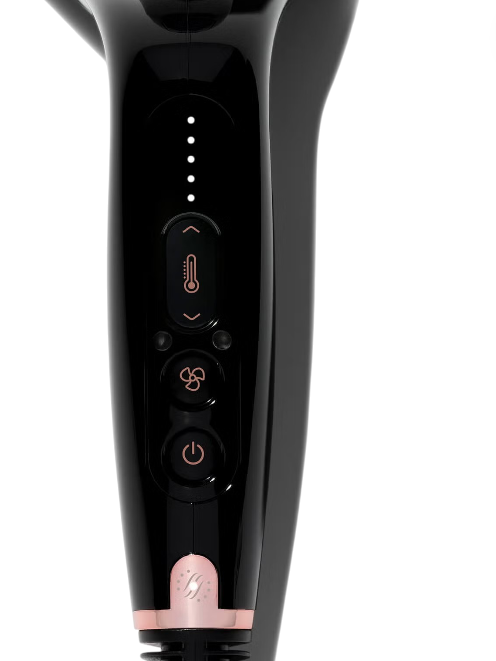 Black hair dryer with control panel on a white background T3 Monza Outlet