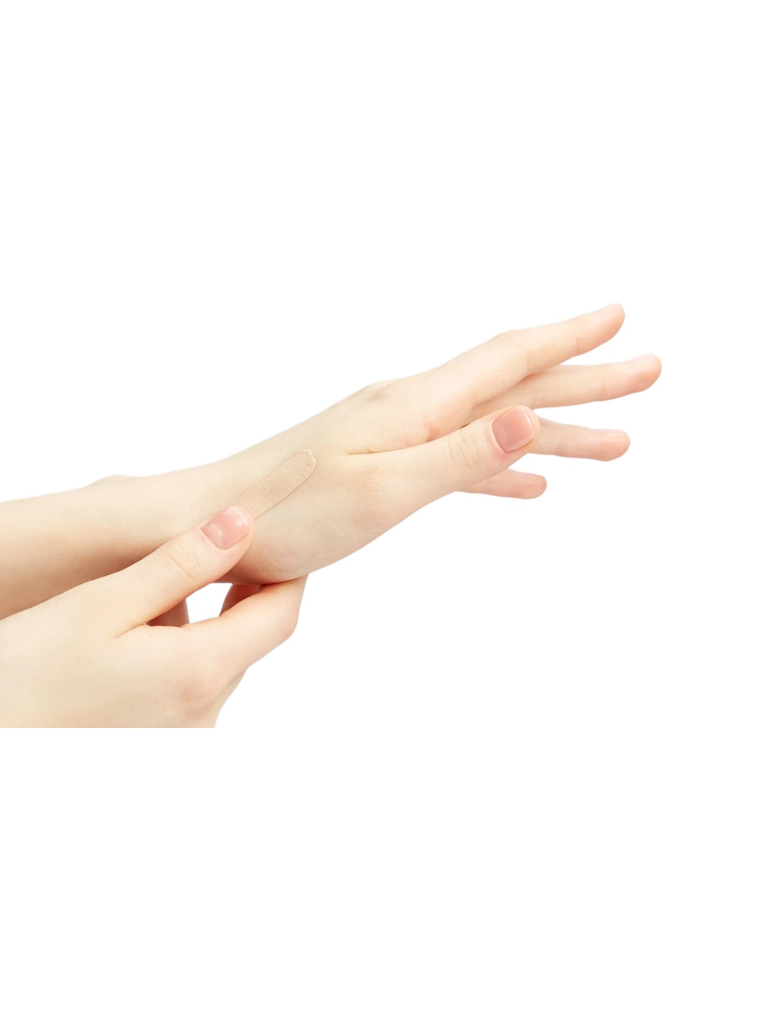 Close-up of two hands with one hand gently touching the other on a white background. Estée Lauder, Monza Outlet, Monza Fashion, Shein Outlet