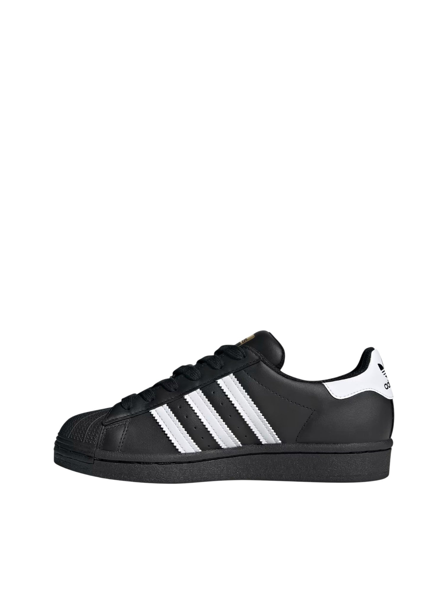 Black Adidas sneaker with white stripes on a white background. Adidas, Monza Outlet, Monza Fashion, Shein Outlet