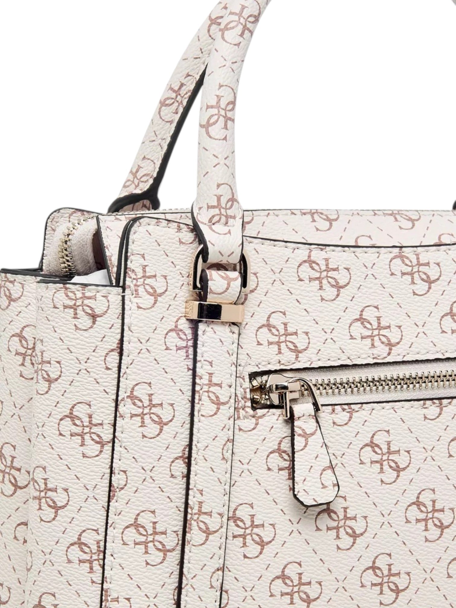 Patterned handbag with visible brand logo on a white background. Guess, Monza Outlet, Monza Fashion, Shein Outlet