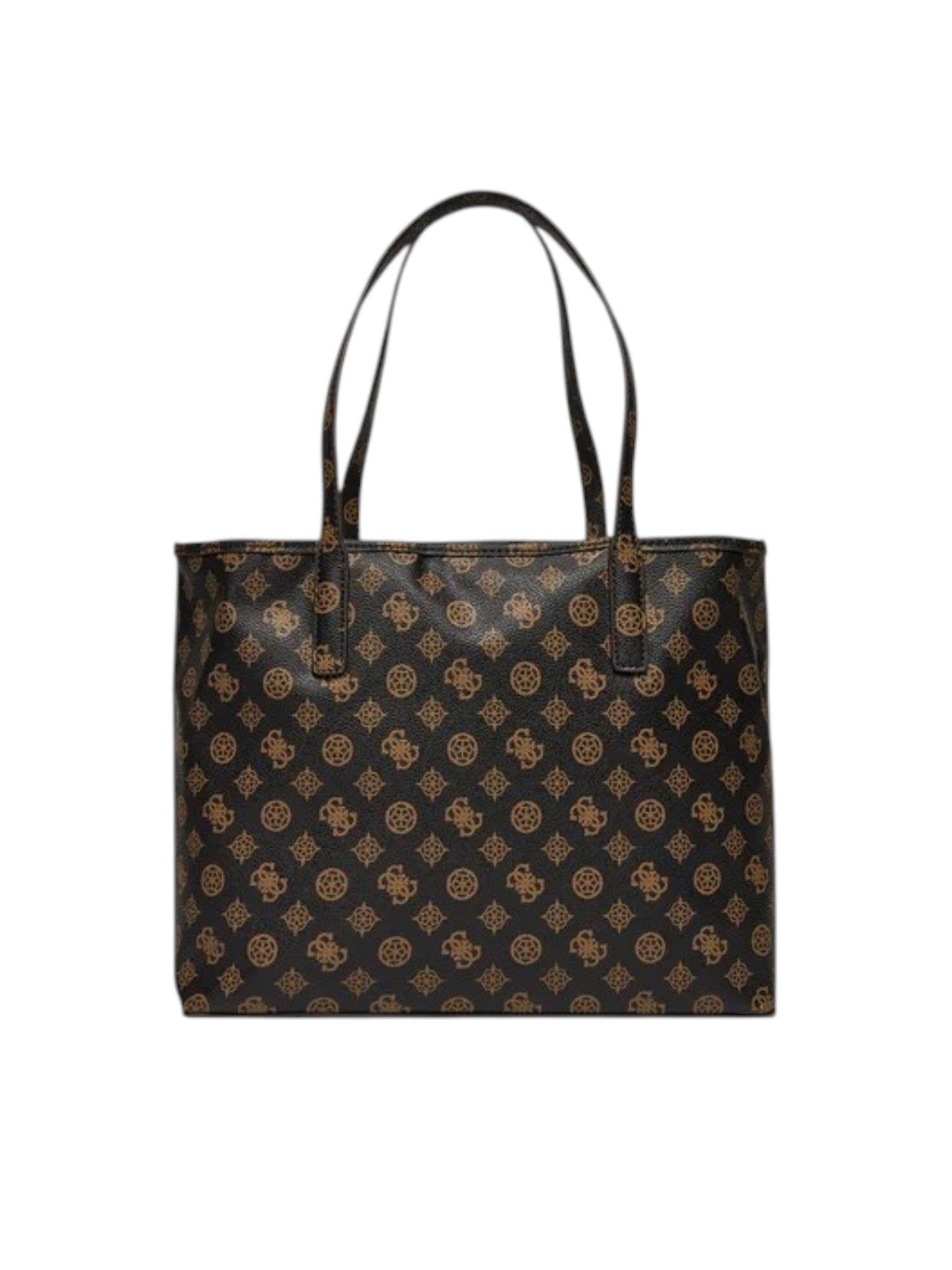 Black tote bag with brown pattern on a white background. Guess, Monza Outlet, Monza Fashion, Shein Outlet