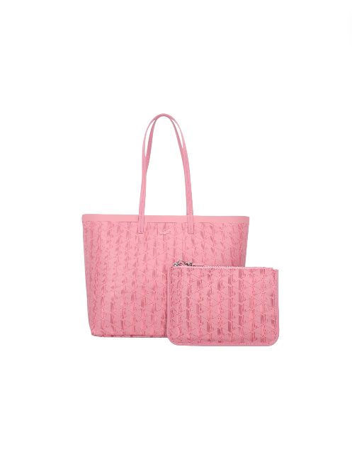 Pink textured tote bag and pouch on a white background Lacoste Monza Outlet, Monza Fashion, Shein Outlet