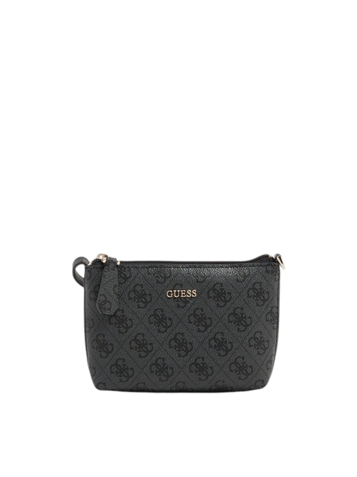 Black patterned pouch with Guess logo on a white background. Guess, Monza Outlet, Monza Fashion, Shein Outlet