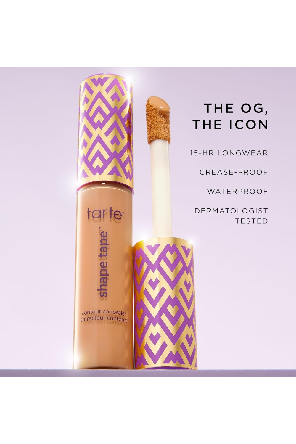 Tarte Shape Tape contour concealer with purple and gold packaging on a light purple background Monza Outlet