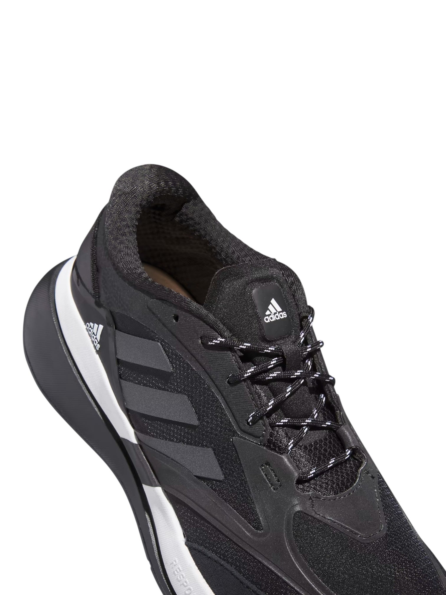 Black Adidas sneaker on a white background. Adidas, Monza Outlet, Monza Fashion, Shein Outlet