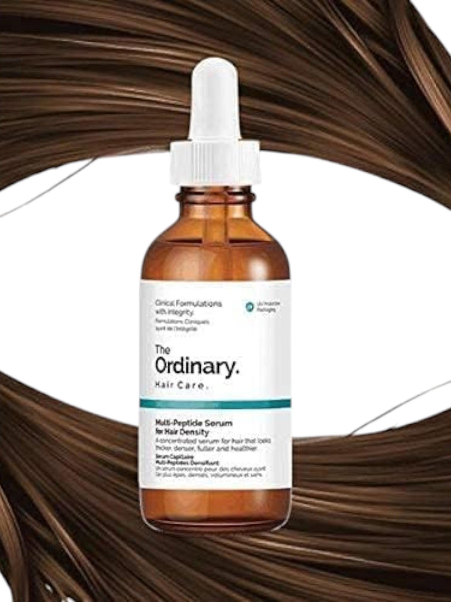 Bottle of The Ordinary hair care serum with brown hair in the background Monza Outlet