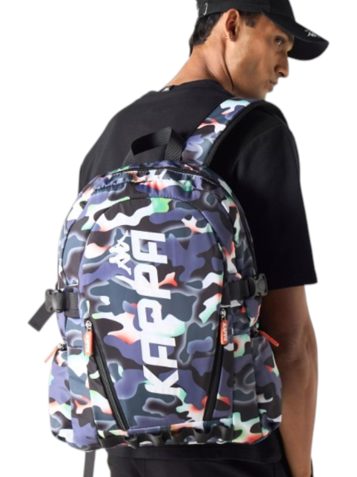 Kappa All-Over Print Backpack with Adjustable Straps and Zip Closure