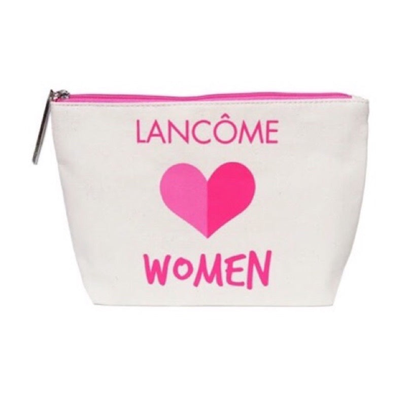 Lancome pouch with pink heart and text on a white background Lancome Monza Outlet