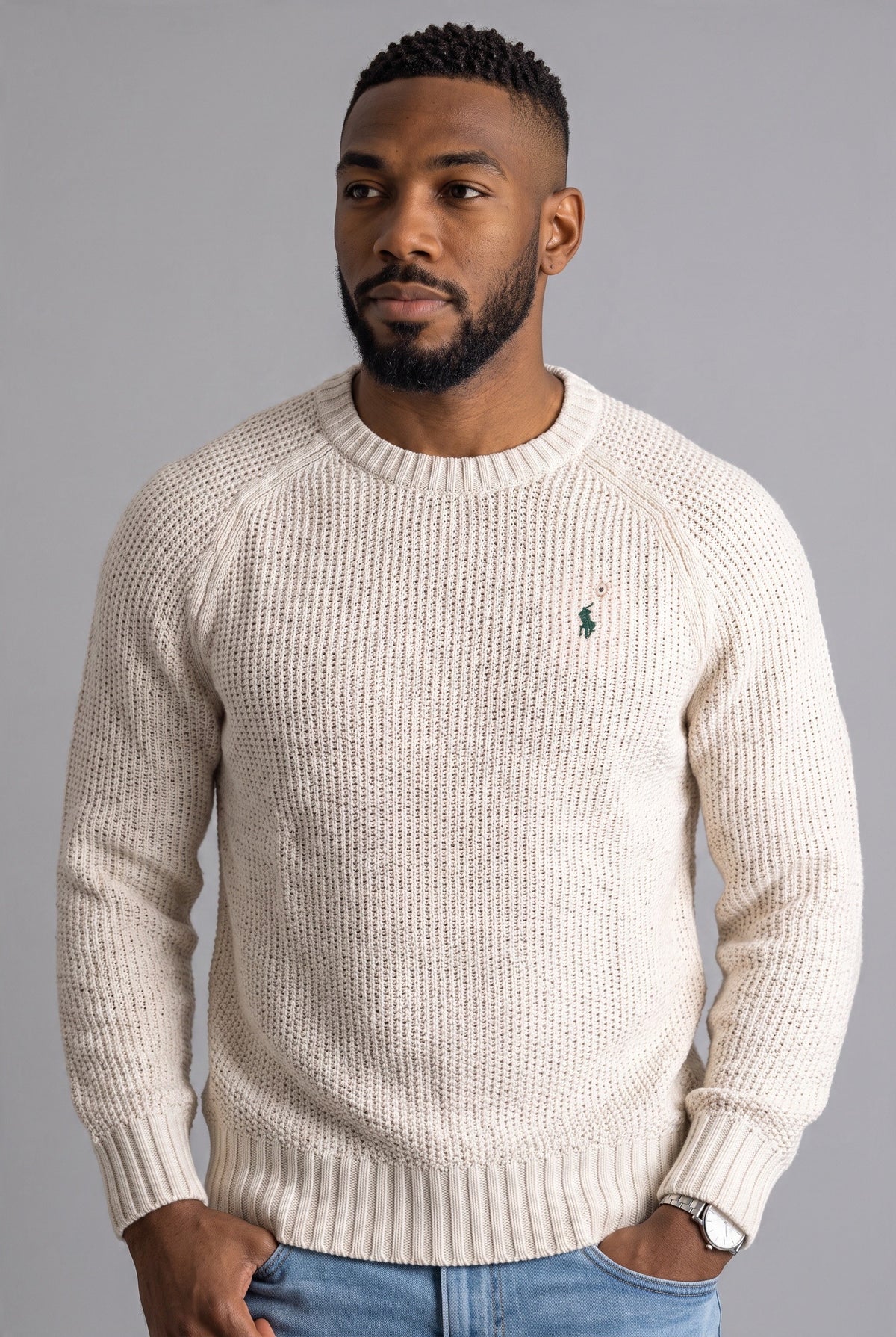Polo Ralph Lauren Men's Cream Cotton Crewneck Sweater