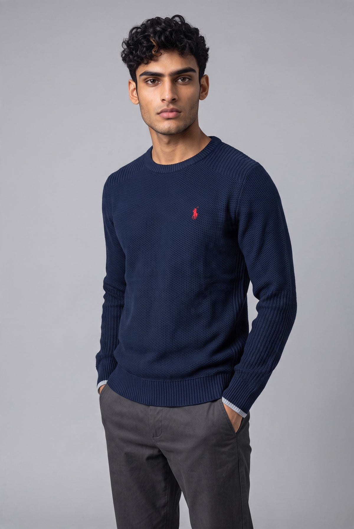 Polo Ralph Lauren Men's Navy Blue Cotton Crewneck Sweater