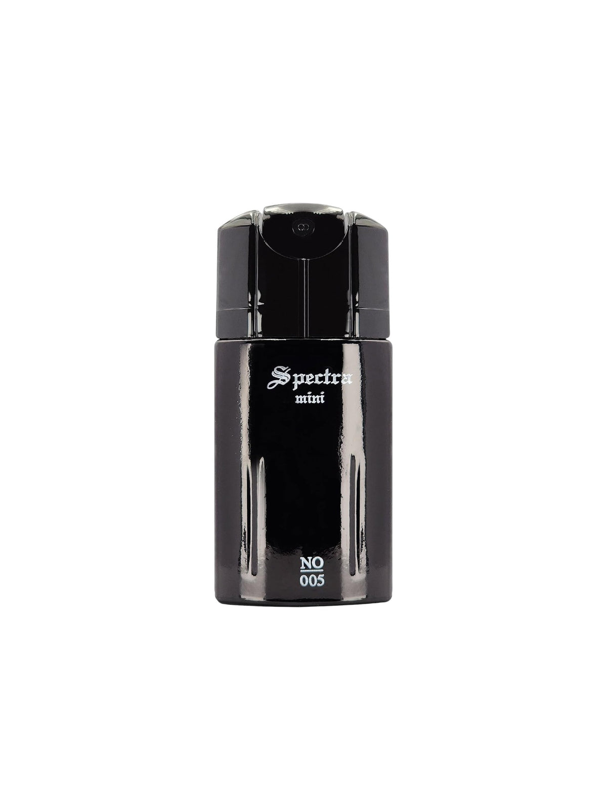A black Spectra Mini NO 005 deodorant stick centered on a plain white background. Spectra Mini, Monza Outlet, Monza Fashion, Shein Outlet