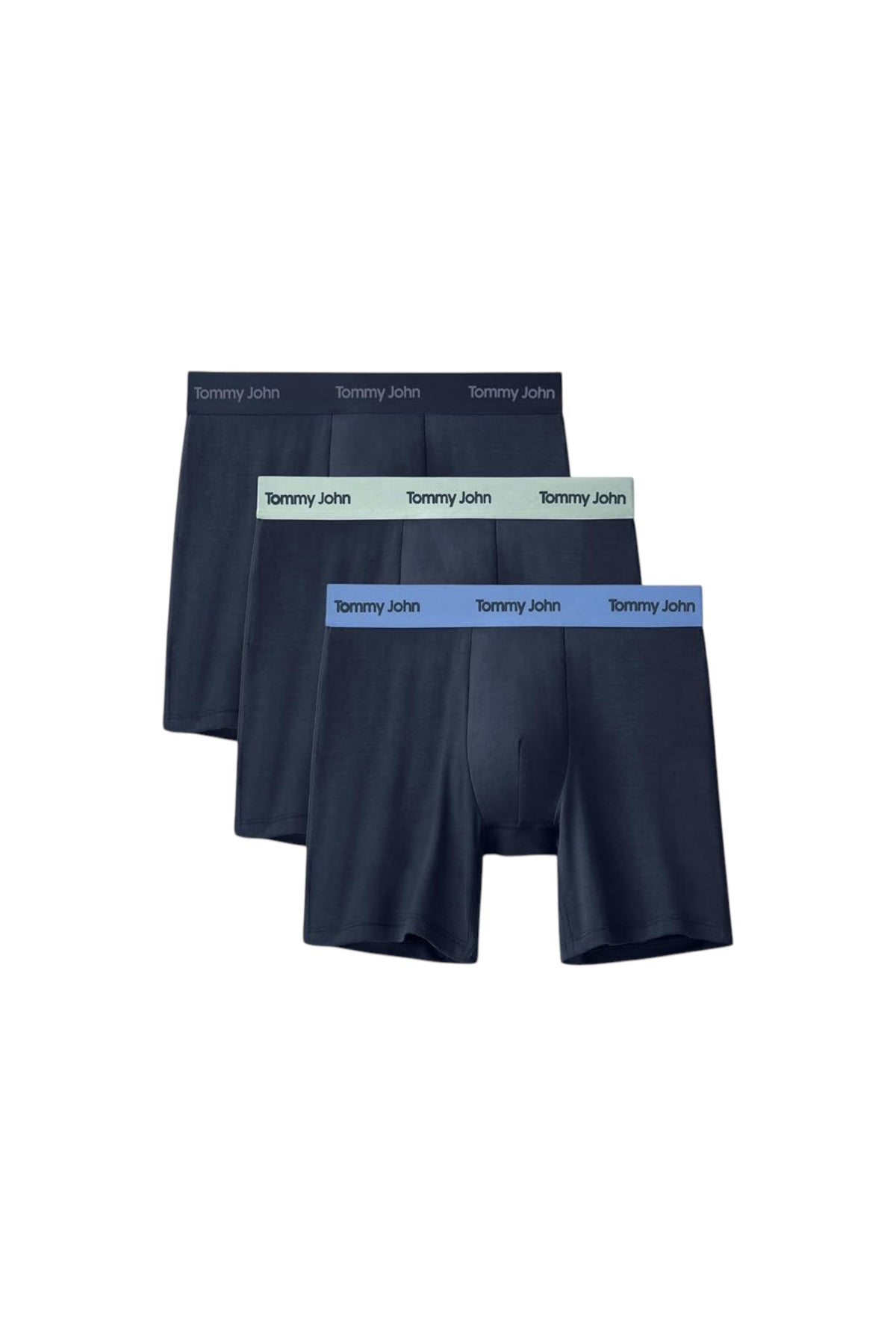 A 3-pack of Tommy John men's boxer briefs, arranged in an overlapping layered display on a white background. Tommy Hilfiger, Monza Outlet, Monza Fashion, Shein Outlet
