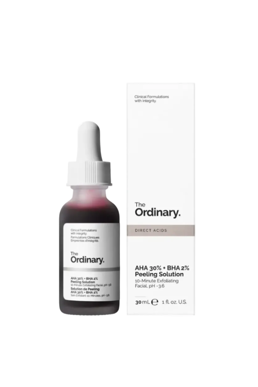 The Ordinary AHA 30% + BHA 2% Peeling Solution bottle and packaging on a white background Monza Outlet