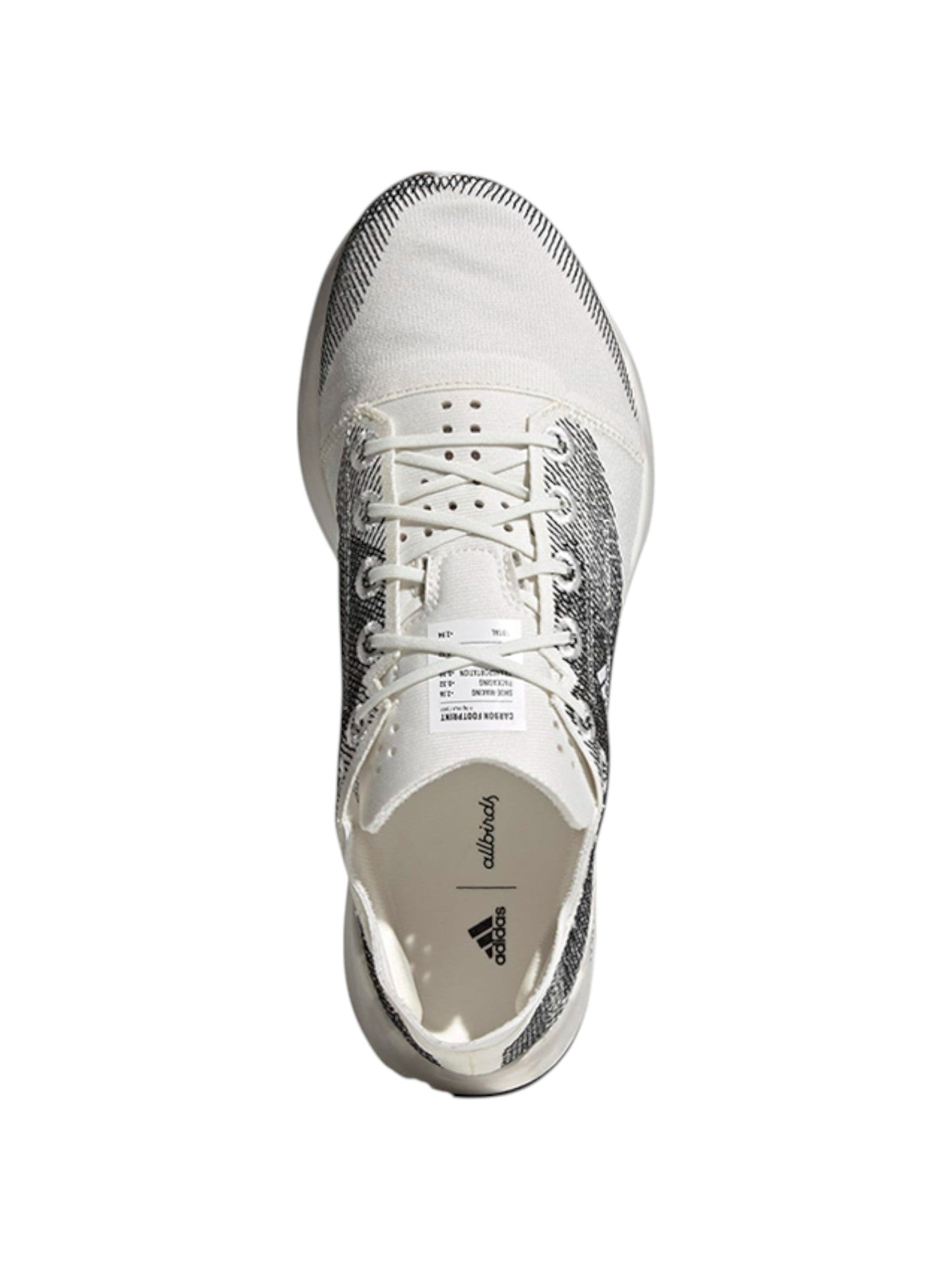 White athletic shoe with black accents on a white background. Adidas, Monza Outlet, Monza Fashion, Shein Outlet