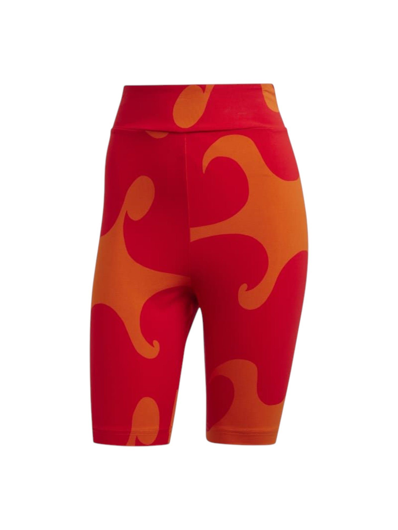 Red and orange patterned shorts on a white background. Adidas, Monza Outlet, Monza Fashion, Shein Outlet