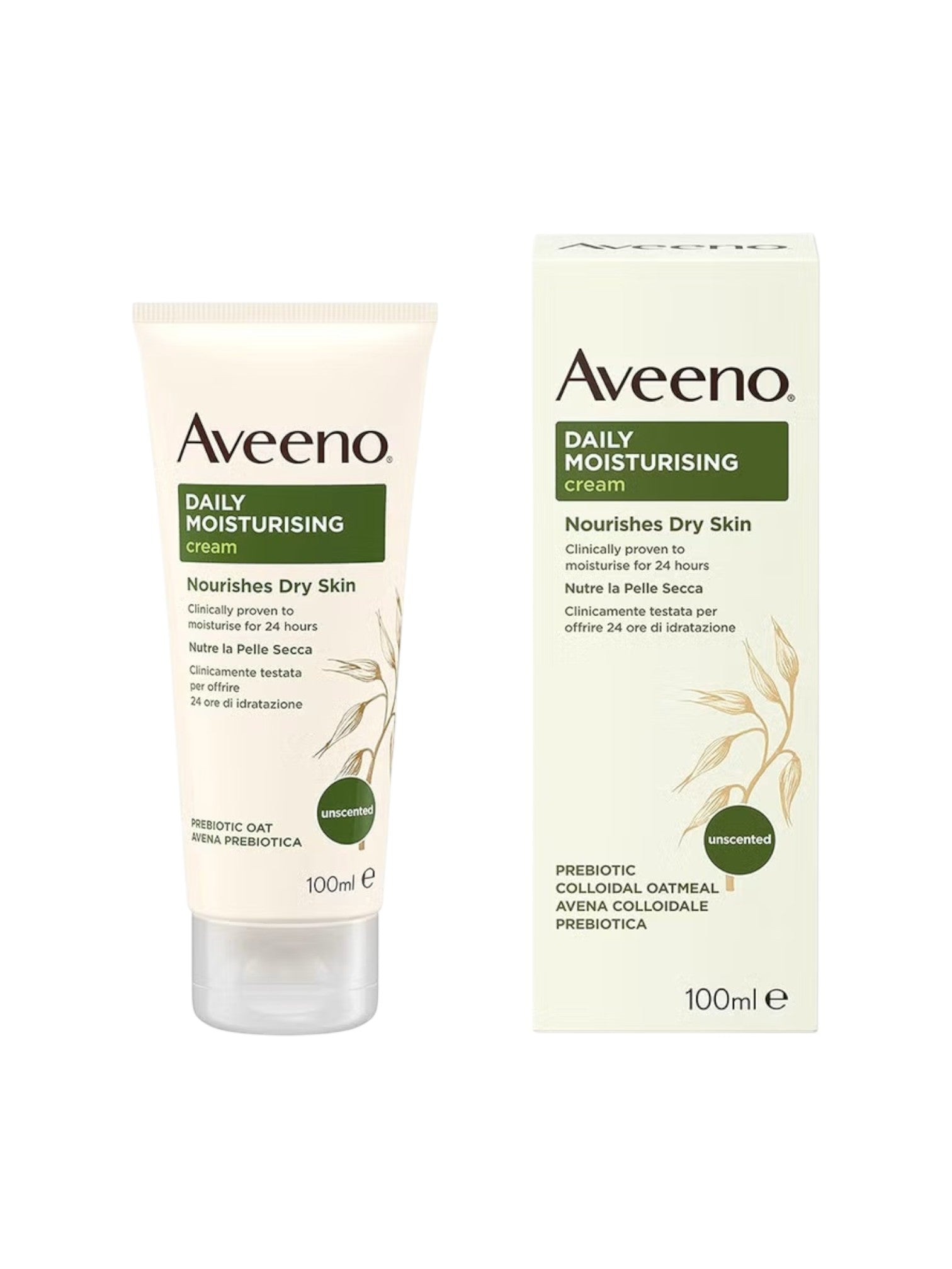 Aveeno daily moisturizing cream tube and packaging on a white background. Aveeno, Monza Outlet, Monza Fashion, Shein Outlet
