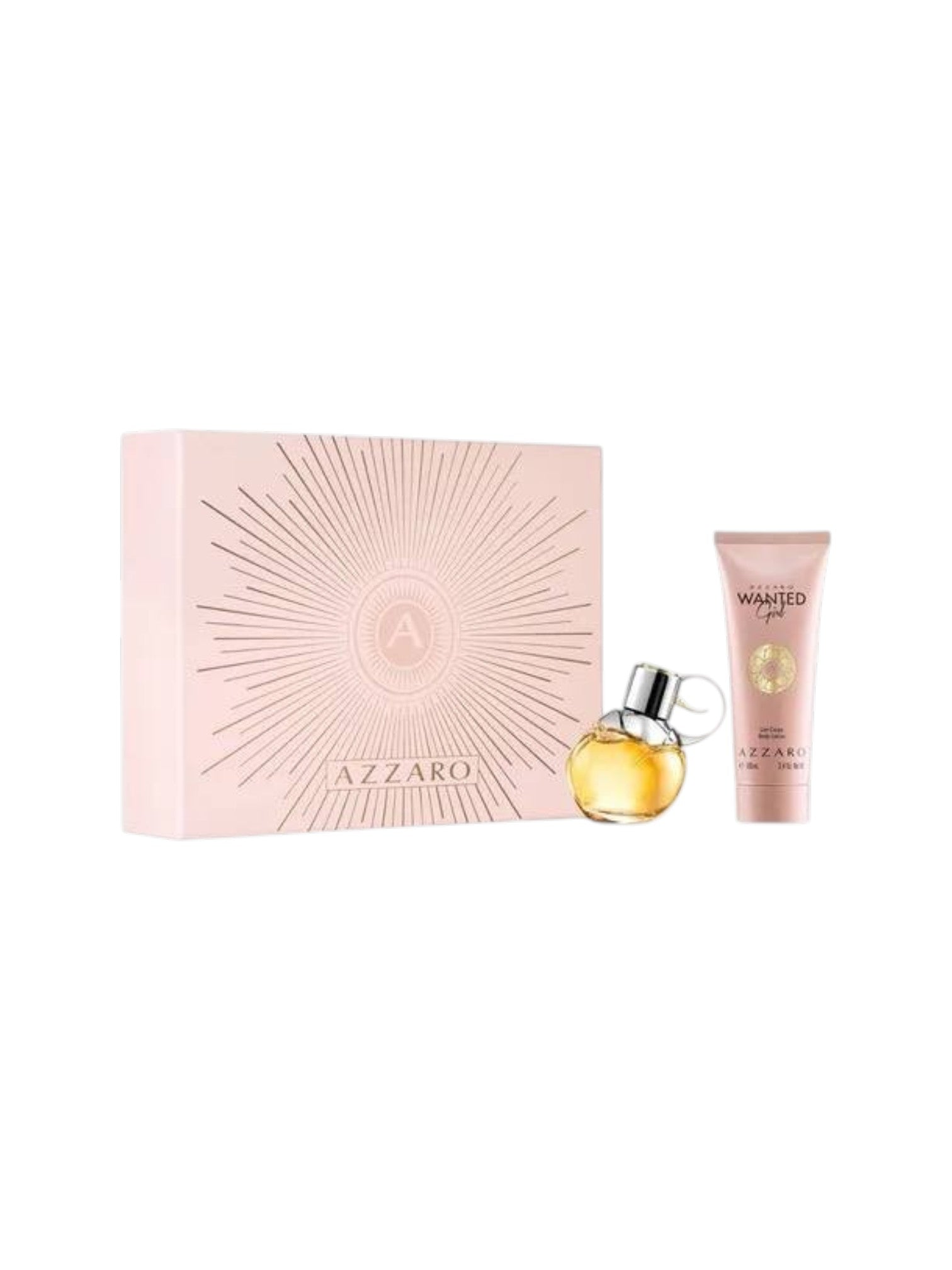 Azzaro perfume set with pink packaging and bottle on a white background. Azzaro, Monza Outlet, Monza Fashion, Shein Outlet 
