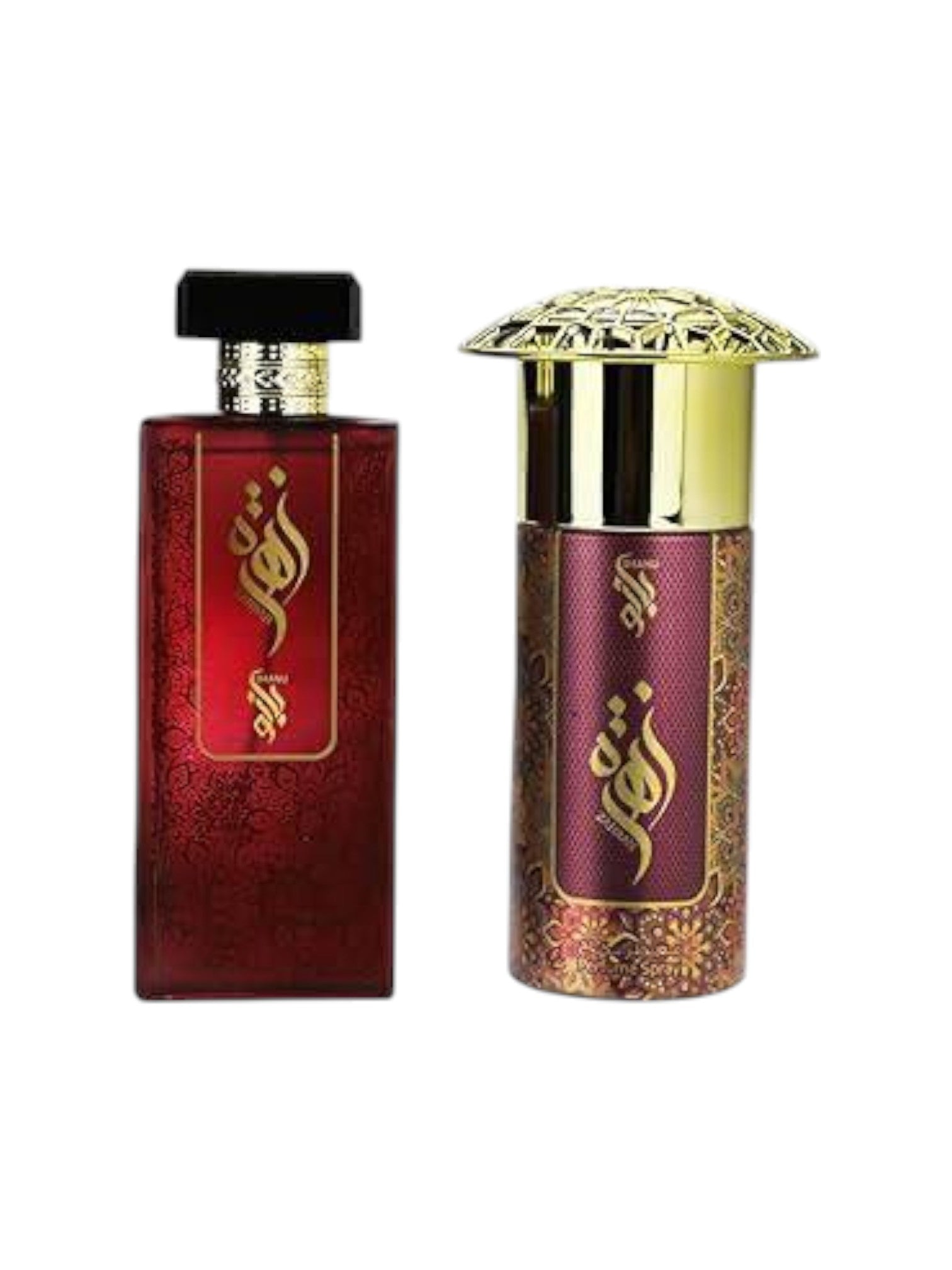 Two perfume bottles with ornate designs on a white background. Baanu, Monza Outlet, Monza Fashion, Shein Outlet