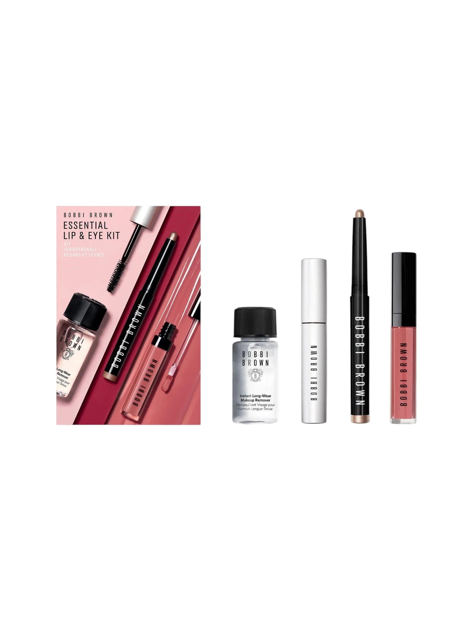 Bobbi Brown lip and eye makeup set on a white background. Bobbi Brown, Monza Outlet, Monza Fashion, Shein Outlet