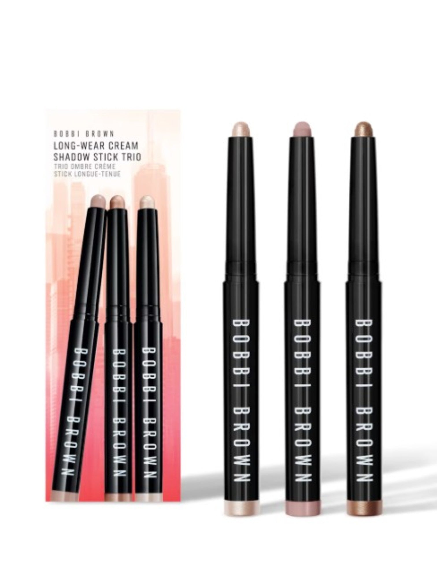 Bobbi Brown makeup products including long wear cream shadow stick trio on a white background. Bobbi Brown, Monza Outlet, Monza Fashion, Shein Outlet