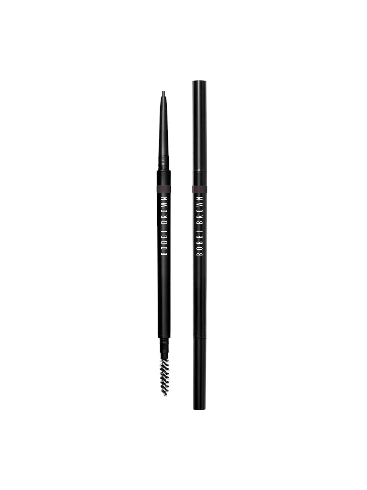 Black eyebrow pencil with branded cap on a white background. Bobbi Brown, Monza Outlet, Monza Fashion, Shein Outlet