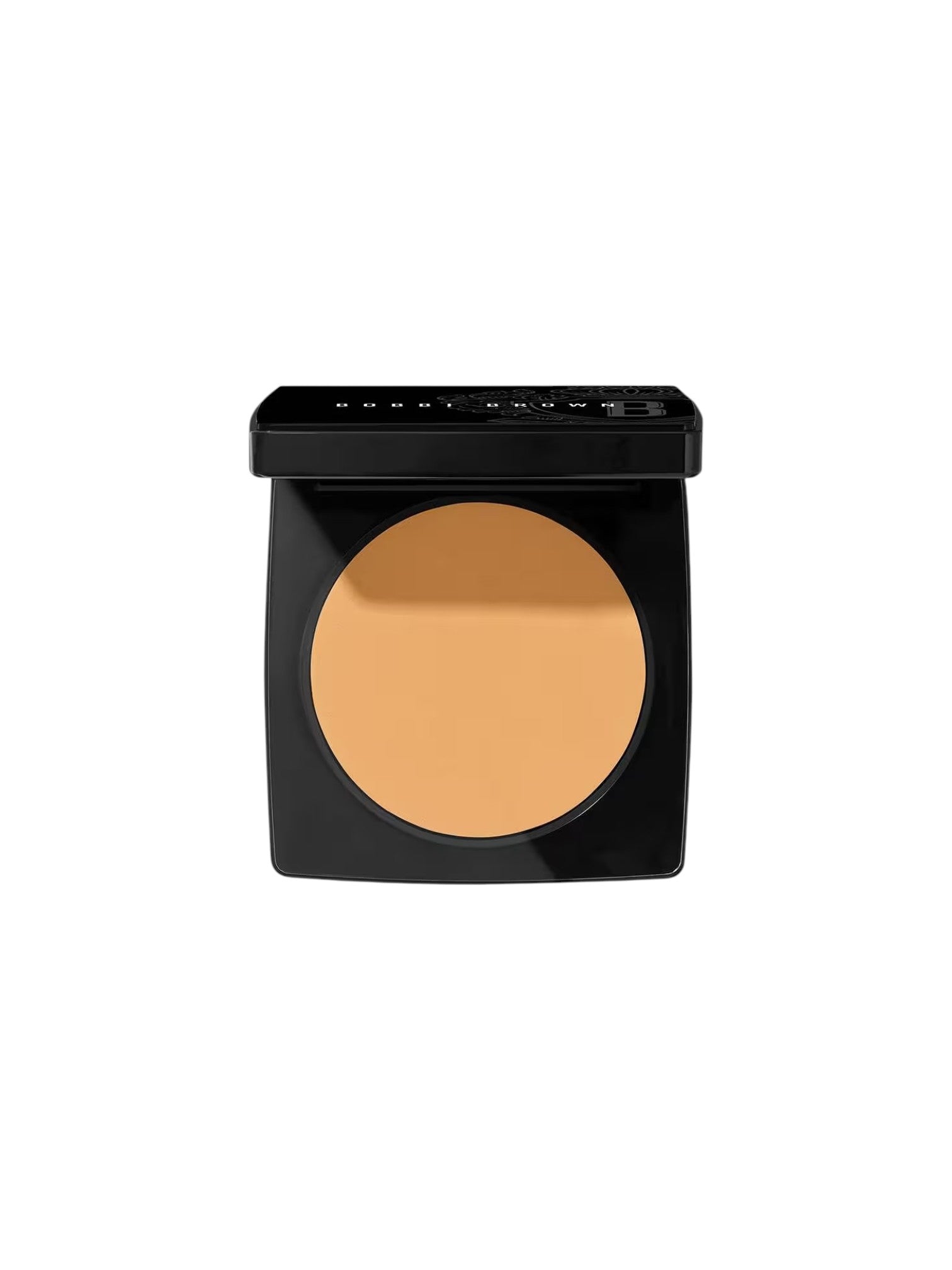 Compact powder in a black case on a white background. Bobbi Brown, Monza Outlet, Monza Fashion, Shein Outlet