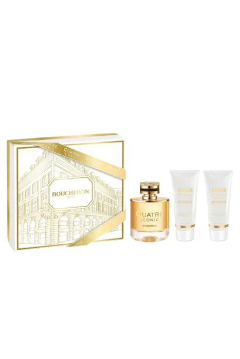Boucheron perfume set with a gold bottle and packaging on a white background Monza Outlet
