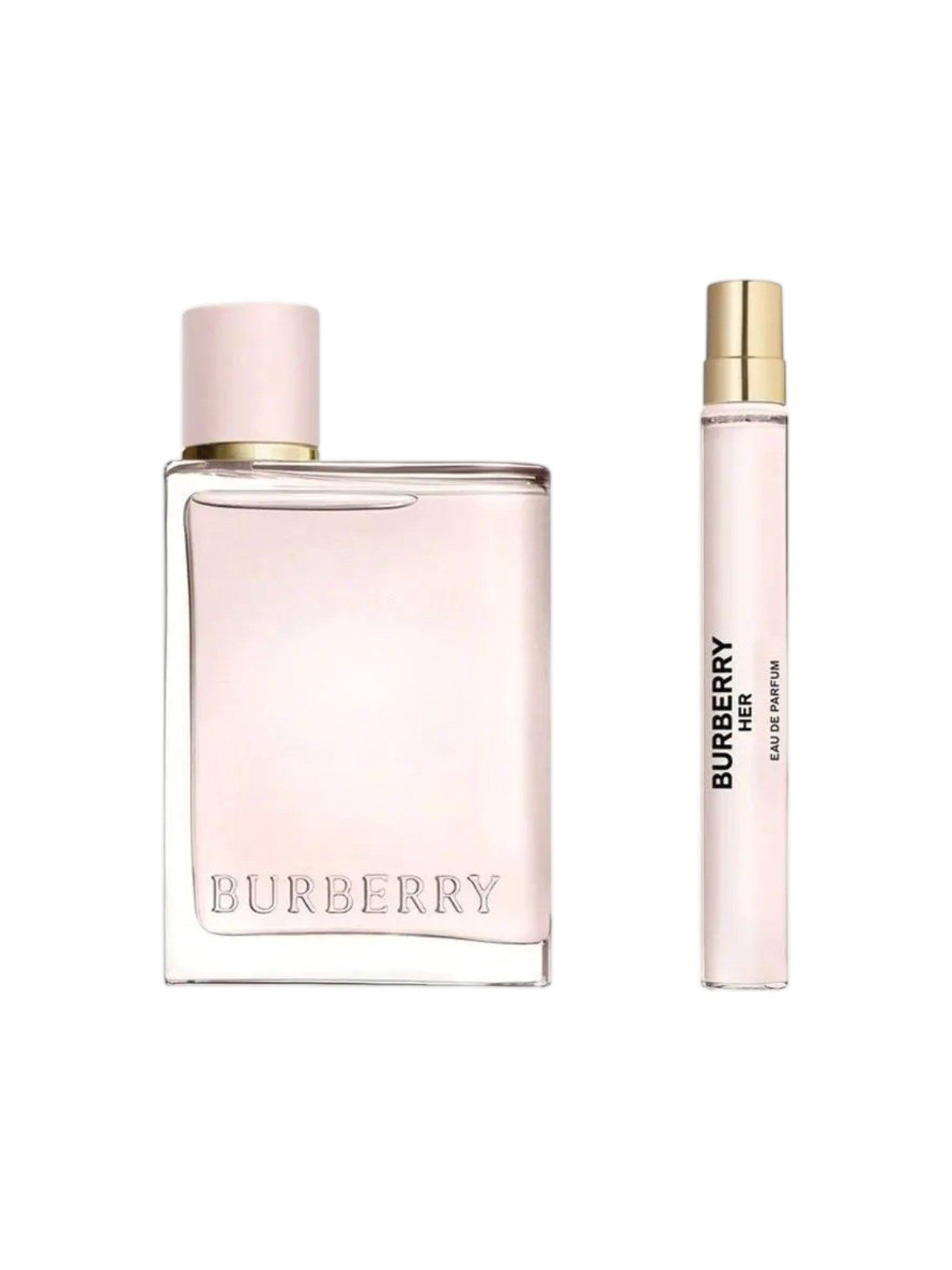 Burberry perfume set with a larger bottle and a smaller rollerball on a white background. Burberry, Monza Outlet, Monza Fashion, Shein Outlet