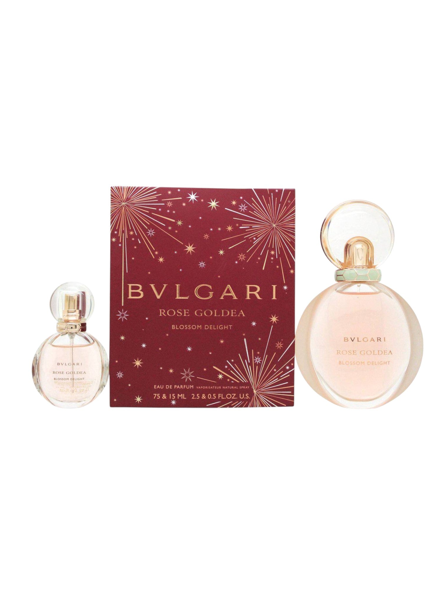Bulgari Rose Goldea perfume set with packaging on a white background. Bvlgari, Monza Outlet, Monza Fashion, Shein Outlet