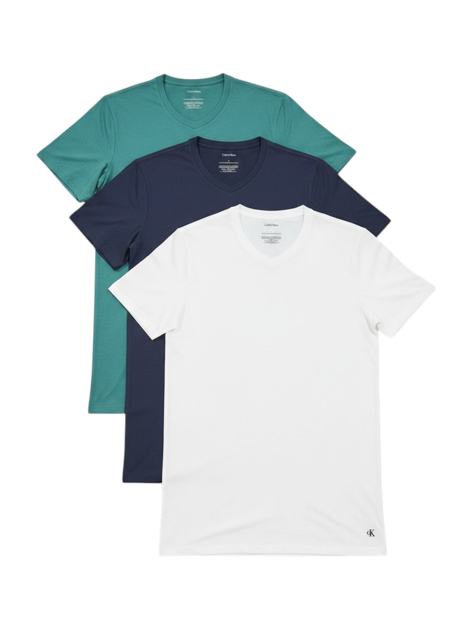 Calvin Klein Men's Cotton Stretch Blend Slim Fit Crewneck T-Shirts 3-Pack (Navy Blue/White/Green)