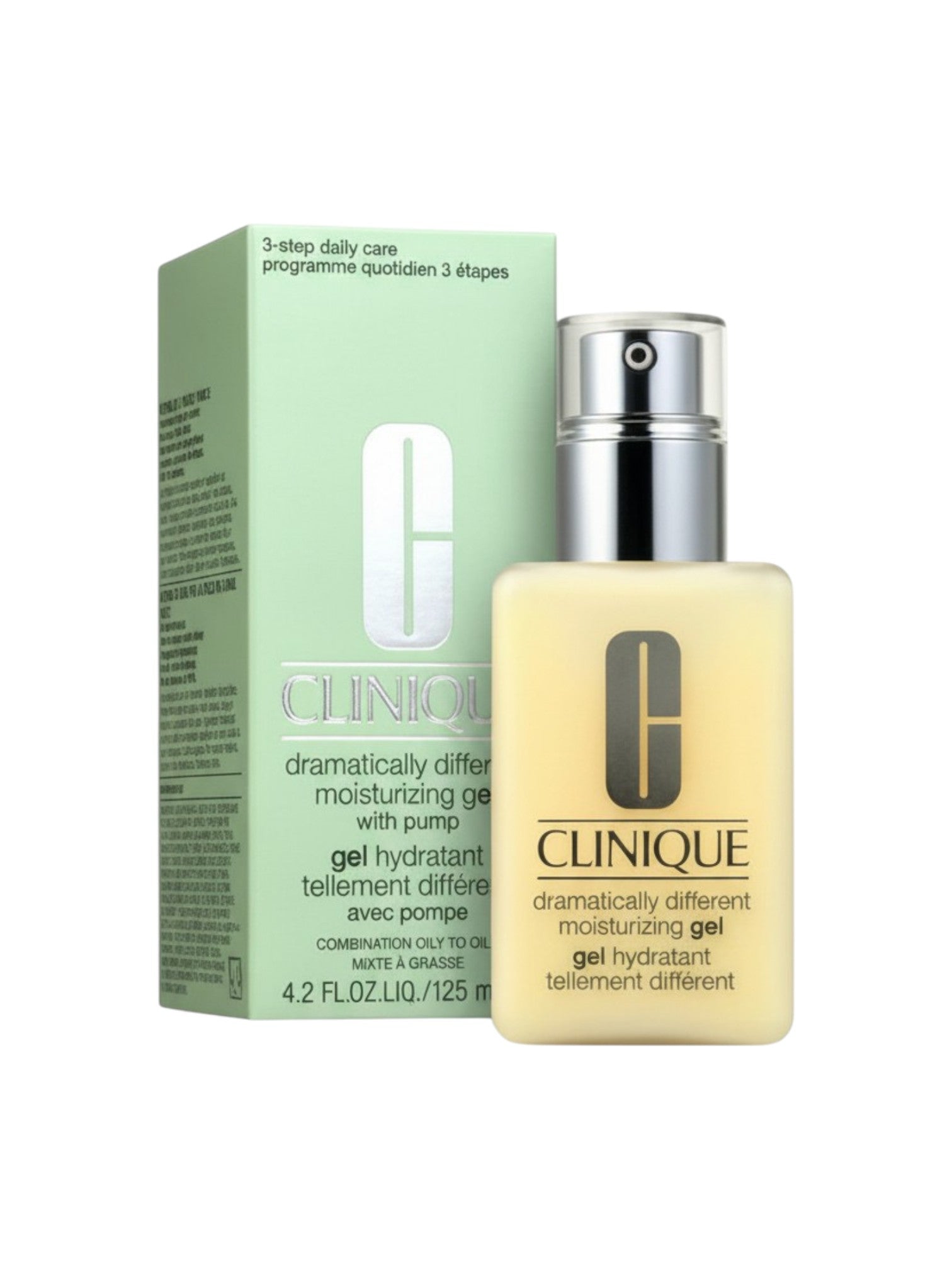 Clinique moisturizing gel bottle and packaging on a white background. Clinique, Monza Outlet, Monza Fashion, Shein Outlet