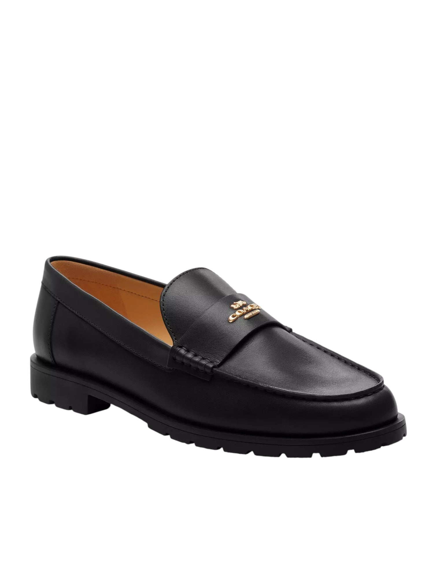 Black loafer shoe on a white background. Coach, Monza Outlet, Monza Fashion, Shein Outlet