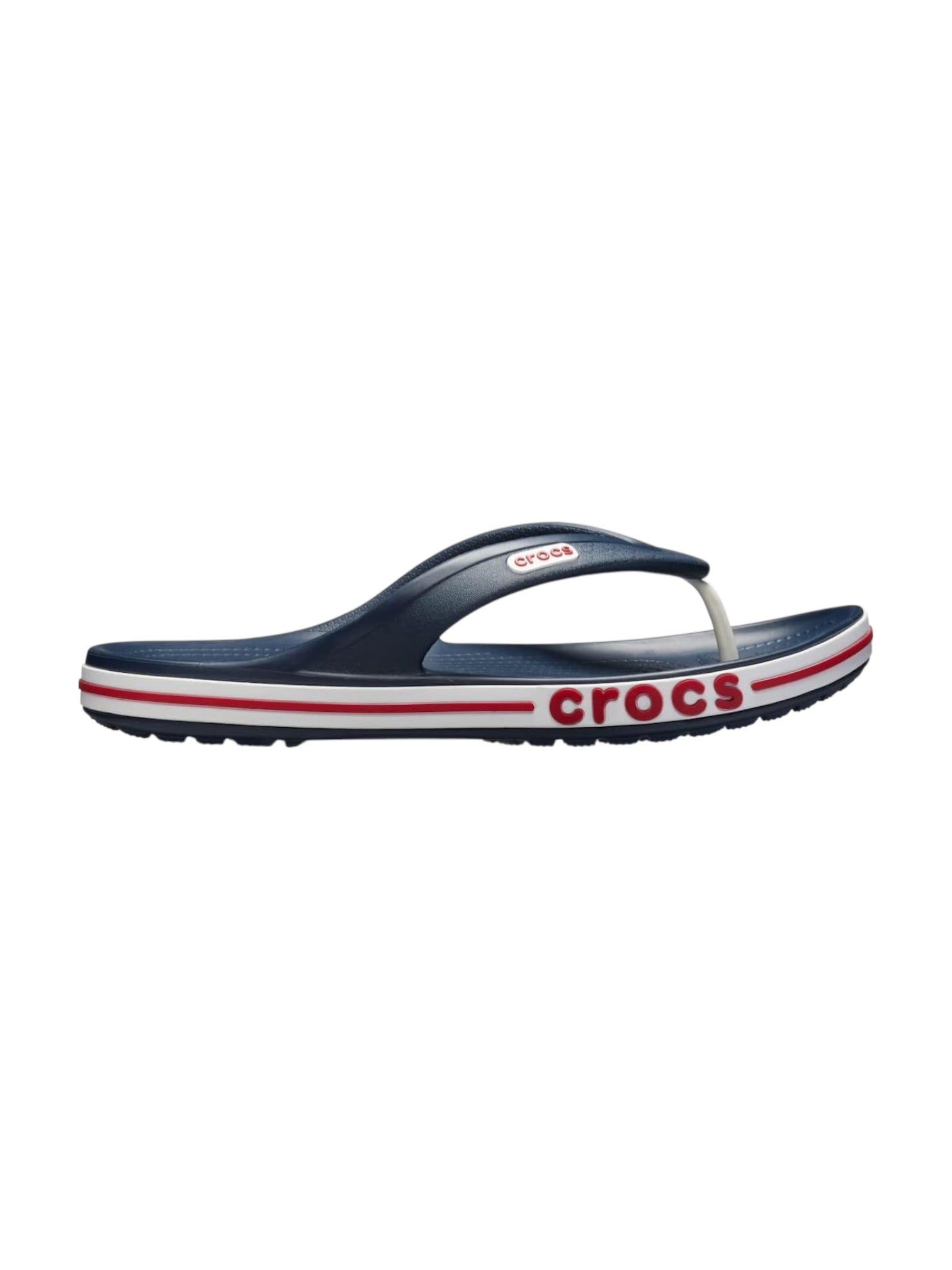 Navy and red Crocs sandal on a white background. Crocs, Monza Outlet, Monza Fashion, Shein Outlet 