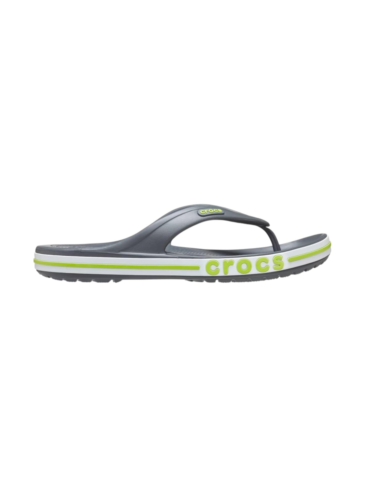 Gray and green sandal with Crocs branding on a white background. Crocs, Monza Outlet, Monza Fashion, Shein Outlet 