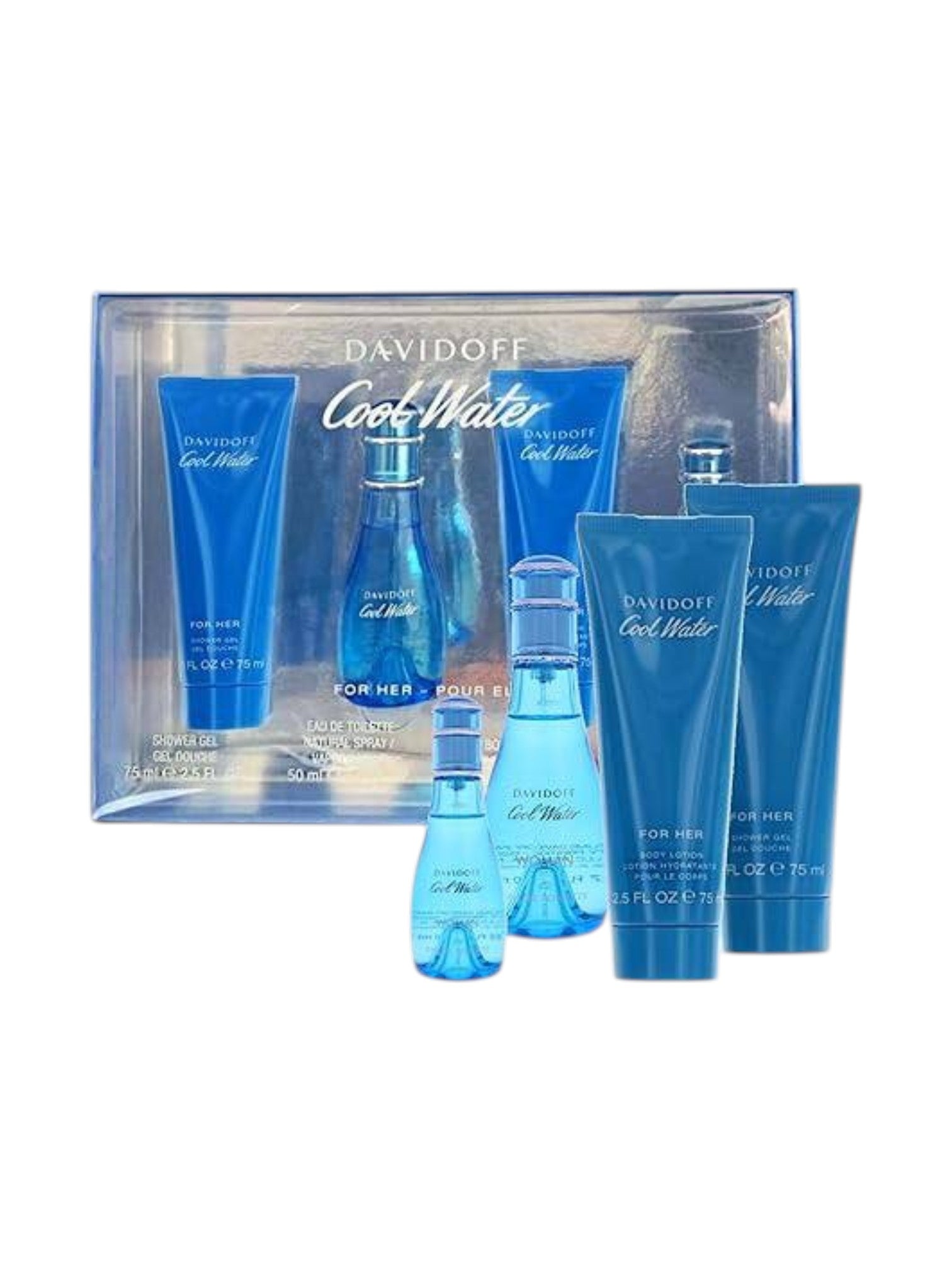 Davidoff Cool Water perfume set on a white background. Davidoff, Monza Outlet, Monza Fashion, Shein Outlet 