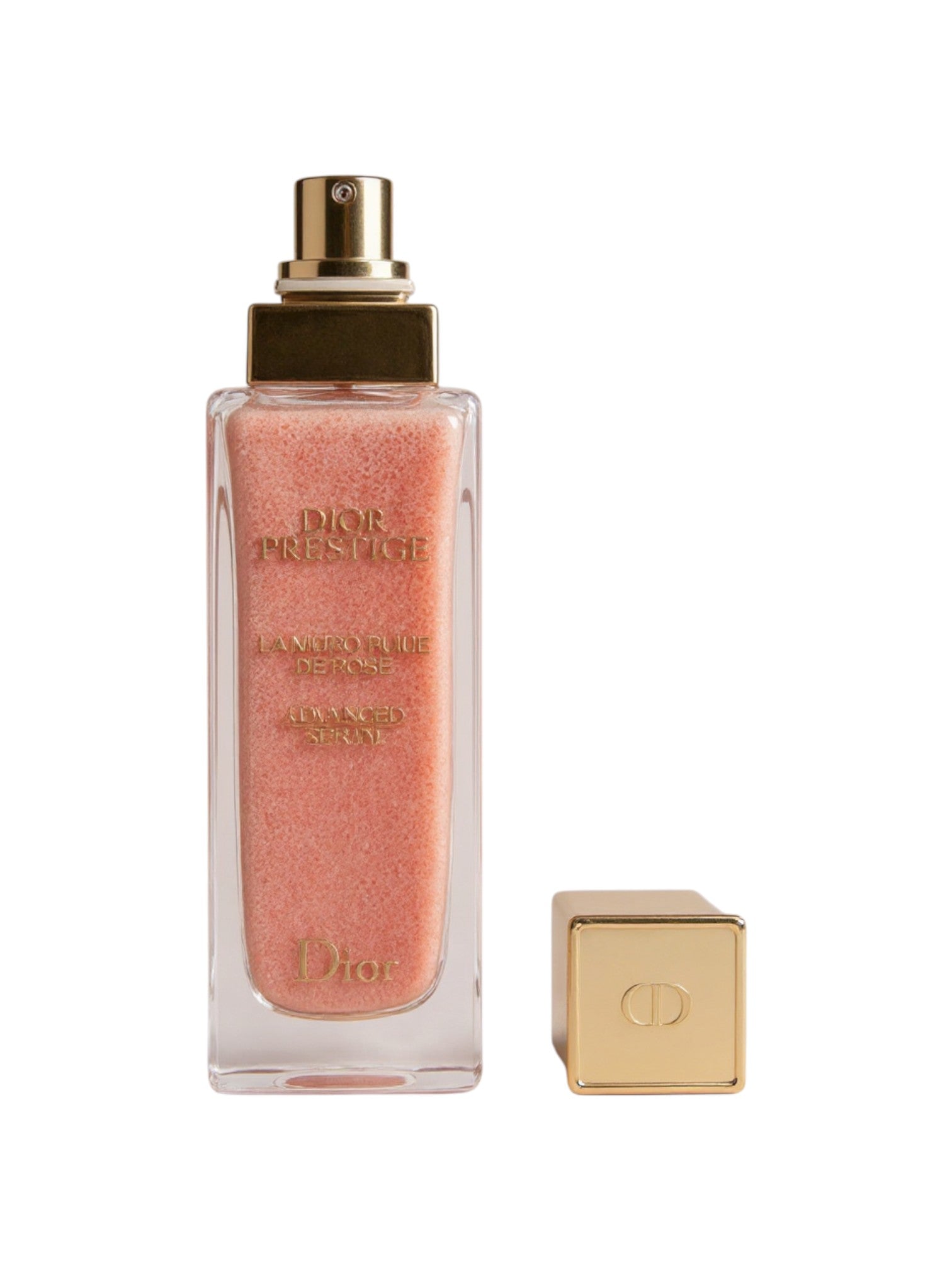 Dior prestige perfume bottle with gold cap and base on a white background. Dior, Monza Outlet, Monza Fashion, Shein Outlet