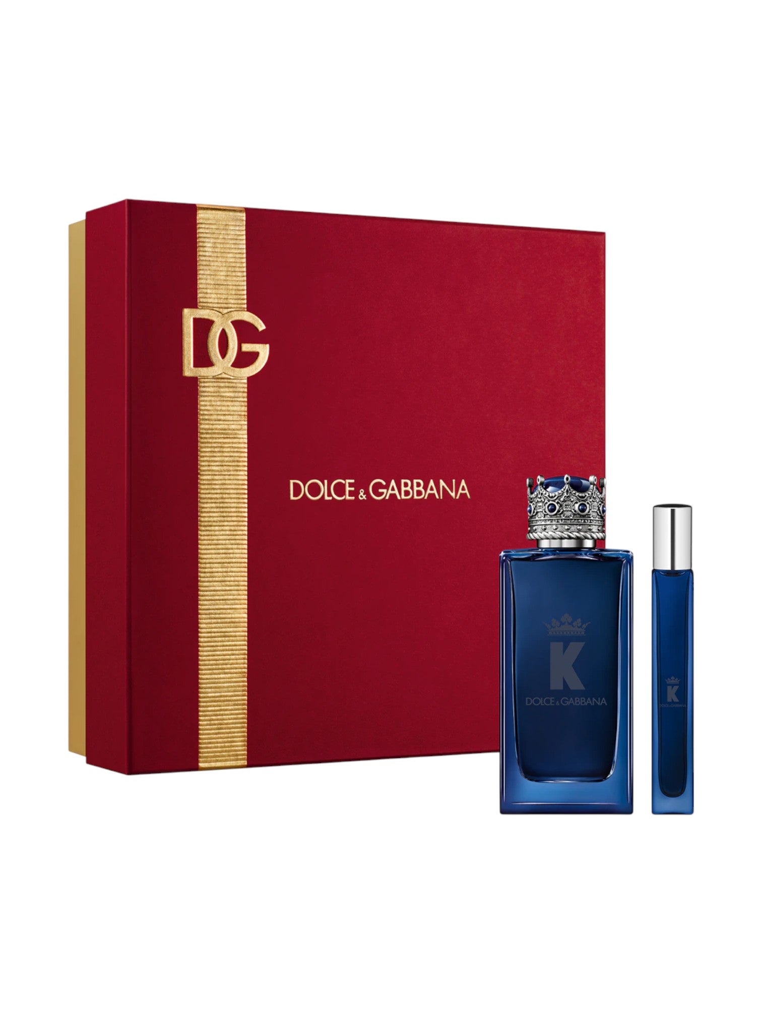 Dolce & Gabbana perfume set with red box and blue bottles on a white background Dolce Gabbana Monza Outlet