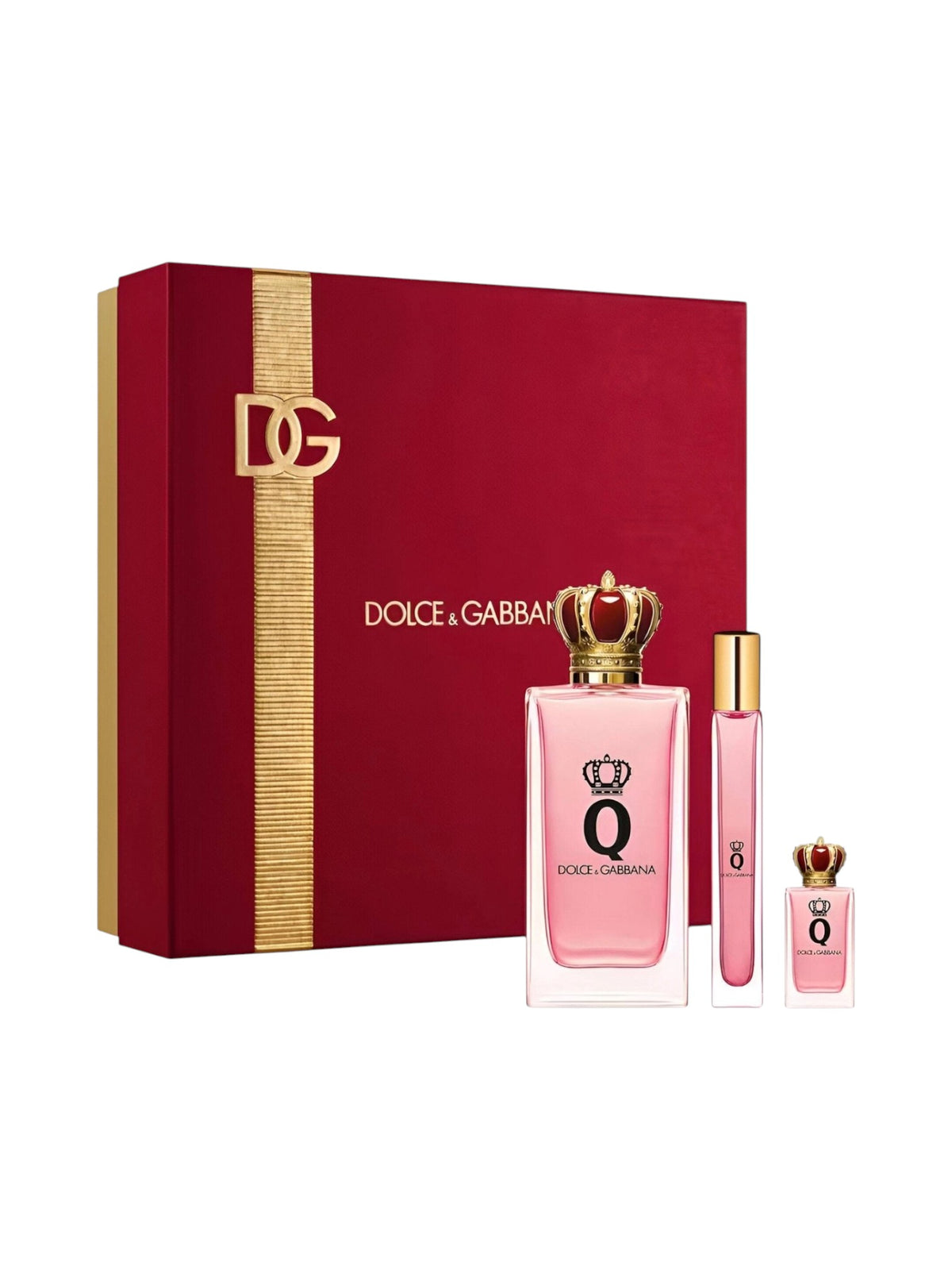 Dolce & Gabbana perfume set with pink bottles and red box on a white background Dolce Gabbana Monza Outlet