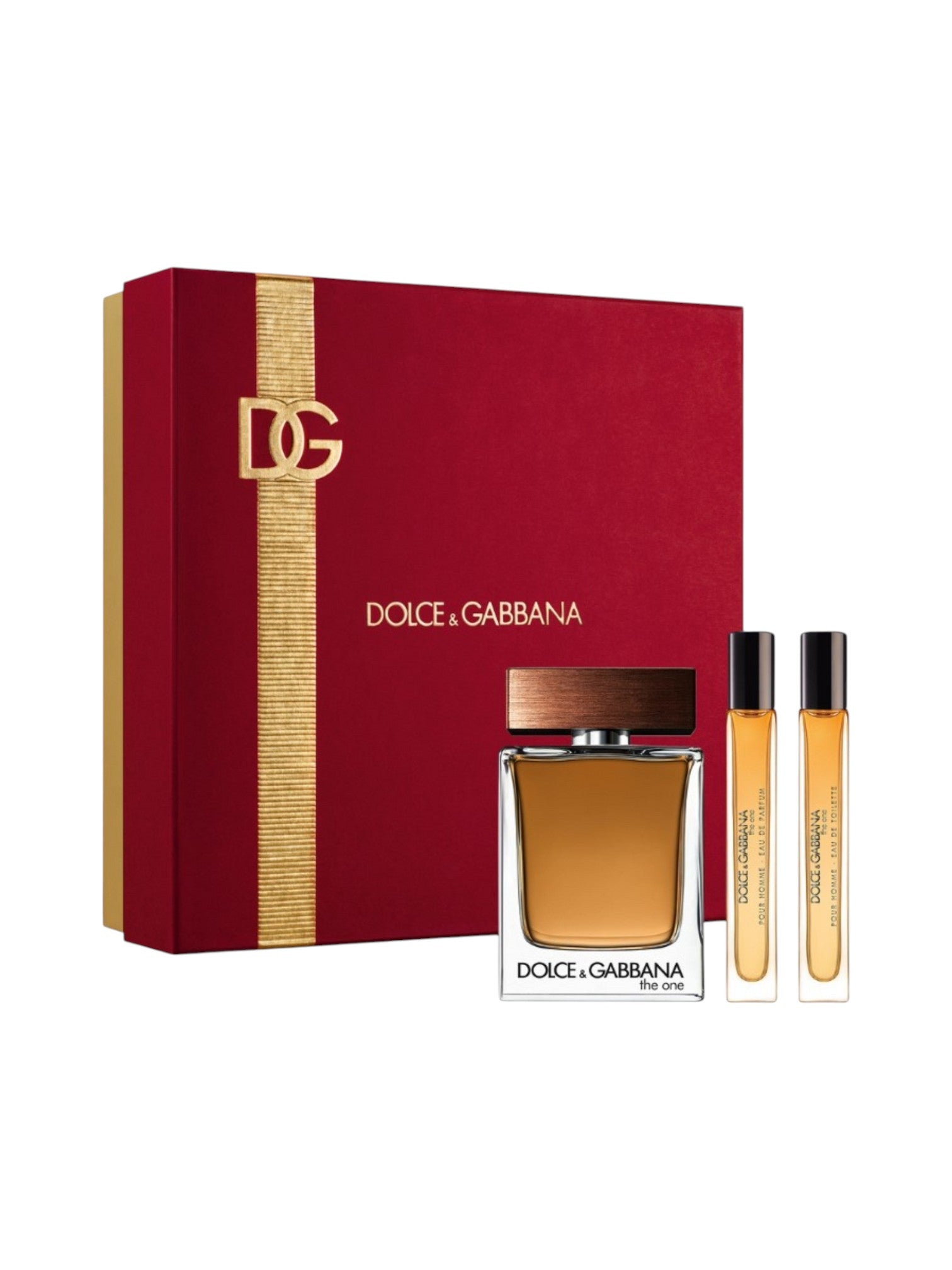 Dolce & Gabbana perfume set with red box and bottles on a white background Dolce Gabbana Monza Outlet