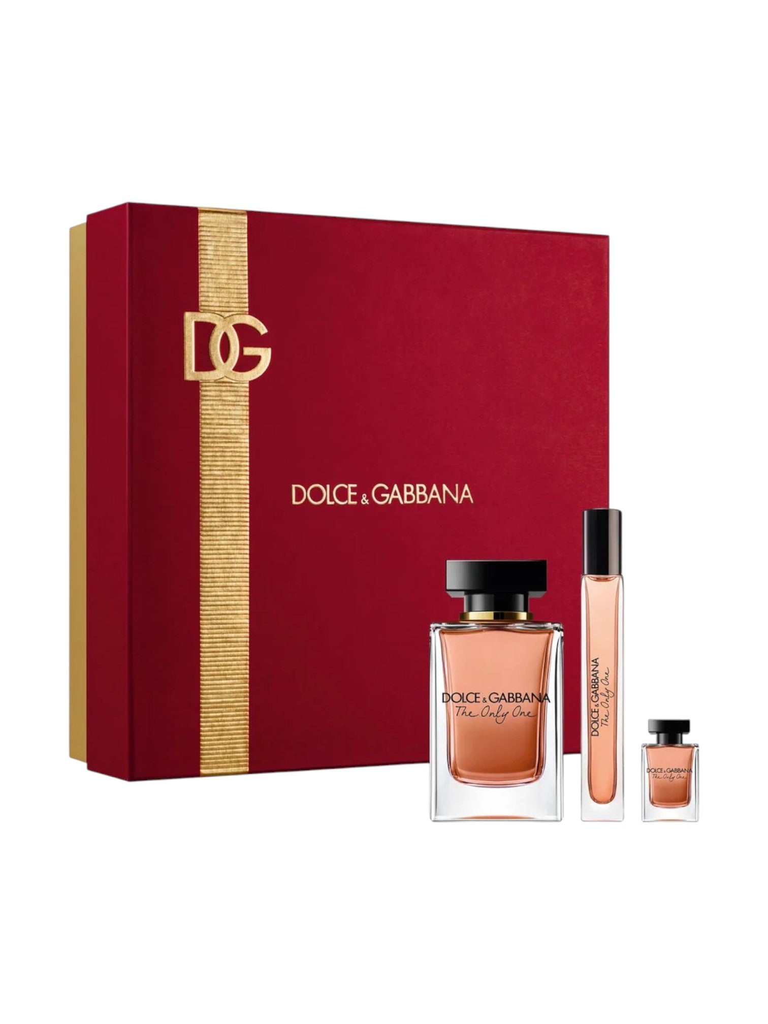 Dolce & Gabbana perfume set with red box and bottles on a white background Dolce Gabbana Monza Outlet