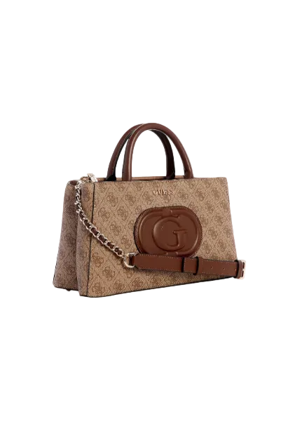 Brown handbag with a chain detail on a white background. Guess, Monza Outlet, Monza Fashion, Shein Outlet