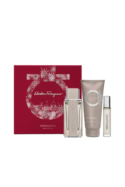 Ferragamo perfume set with a red box featuring snowflake design on a white background Monza Outlet