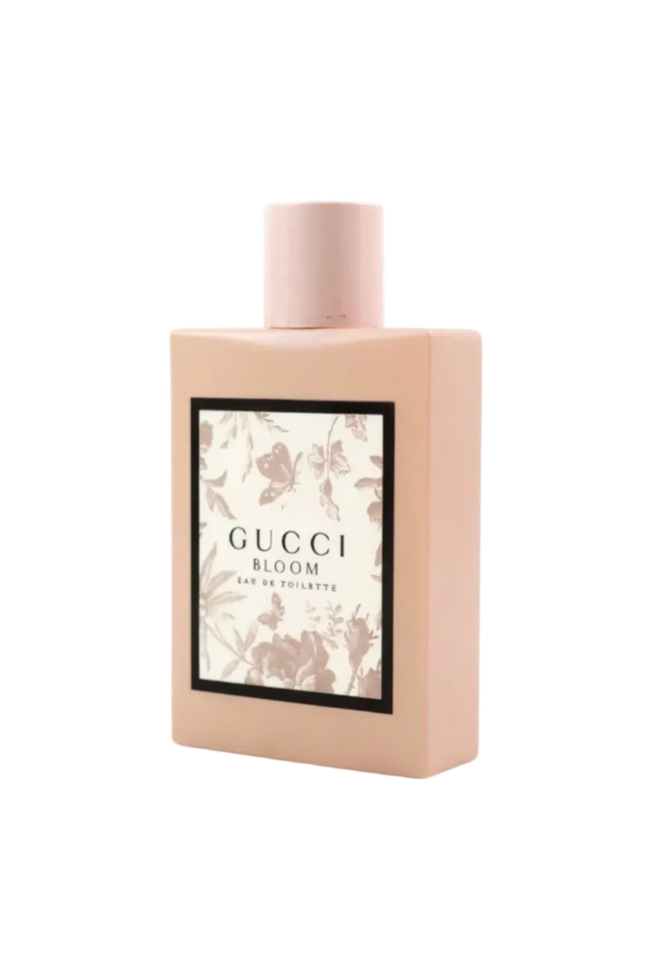 Gucci Bloom perfume bottle on a white background. Gucci, Monza Outlet, Monza Fashion, Shein Outlet