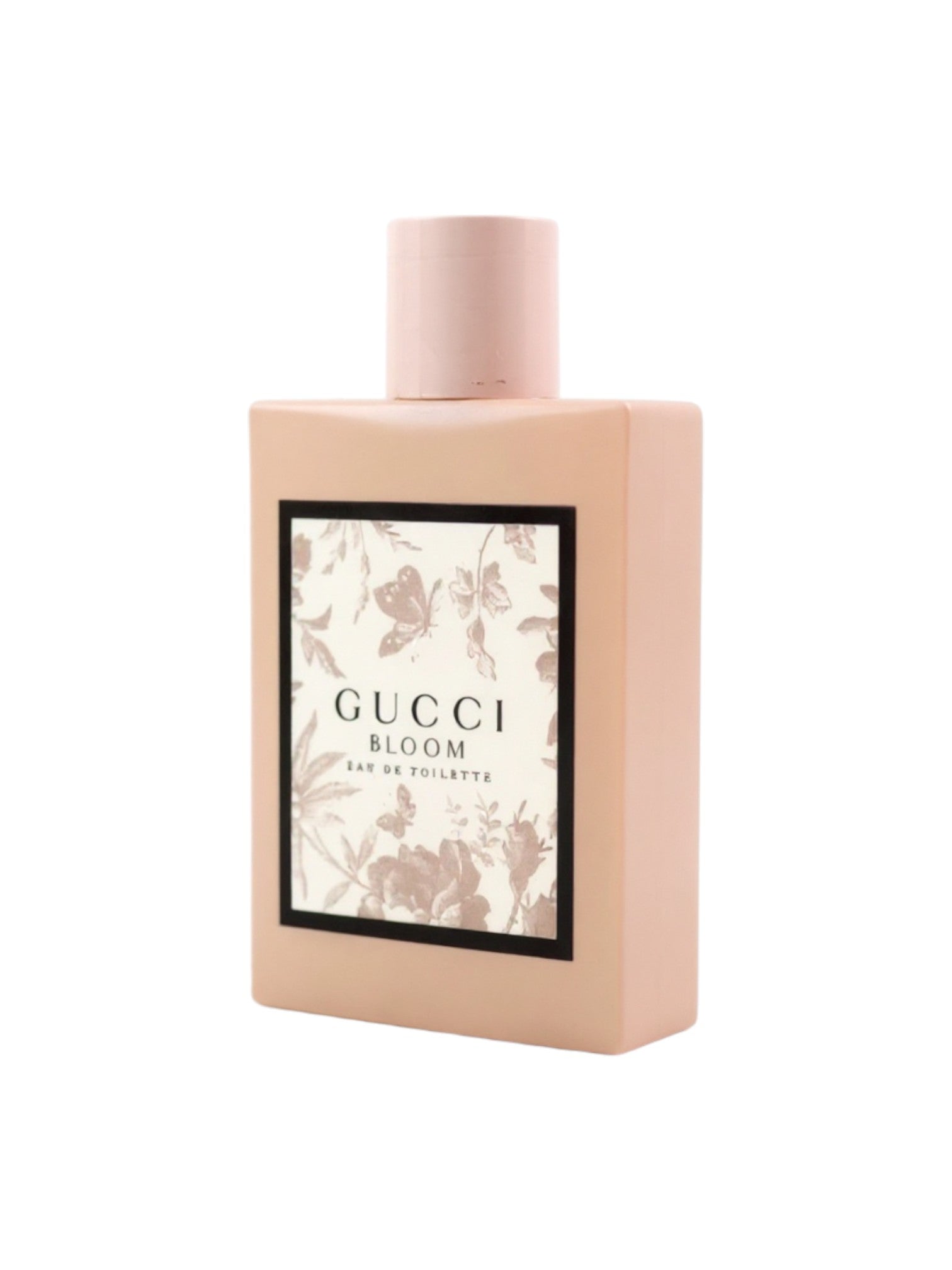 Gucci Bloom perfume bottle on a white background. Gucci, Monza Outlet, Monza Fashion, Shein Outlet