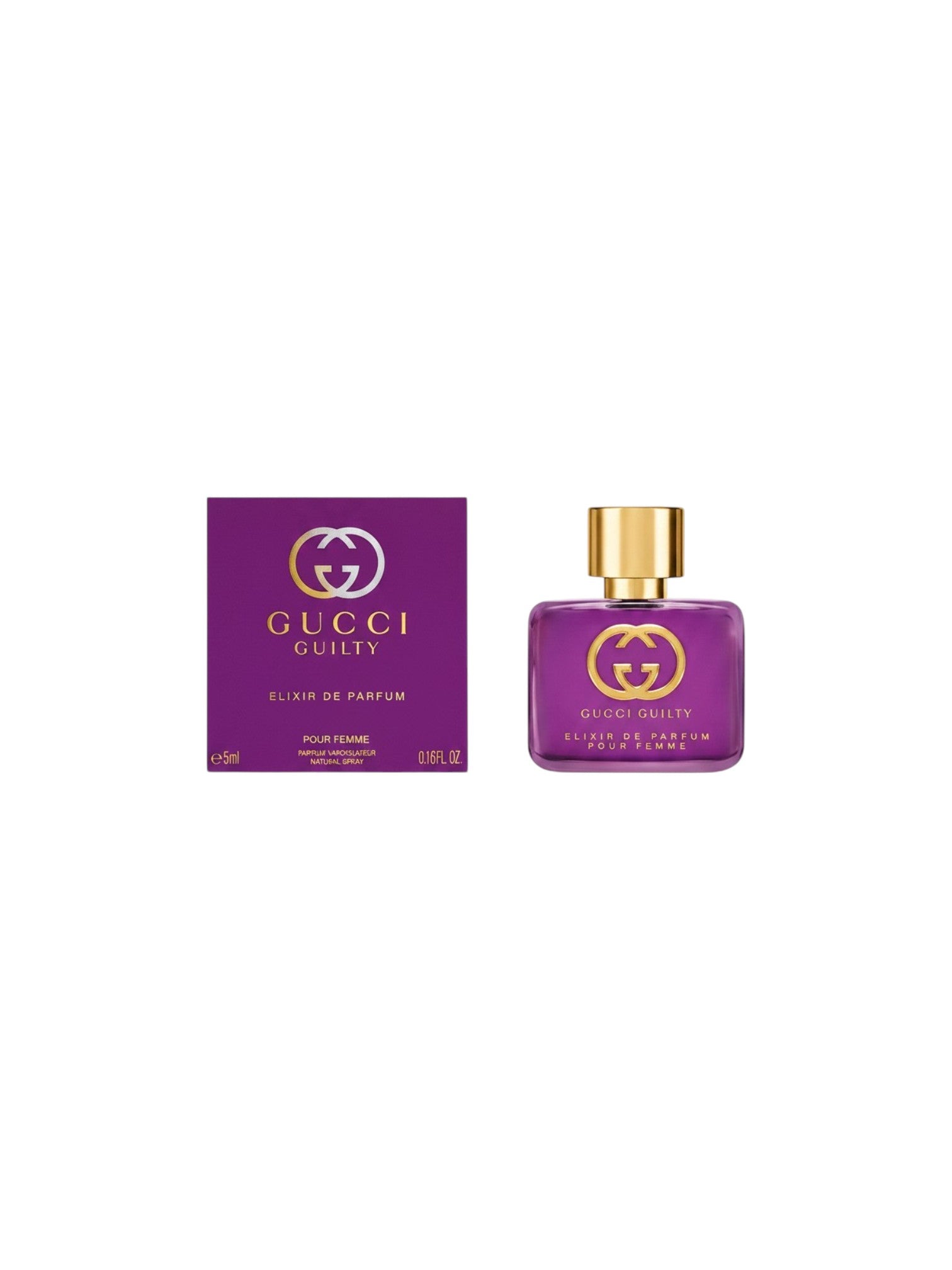 Gucci Guilty Elixir de Parfum bottle and packaging on a white background. Gucci, Monza Outlet, Monza Fashion, Shein Outlet