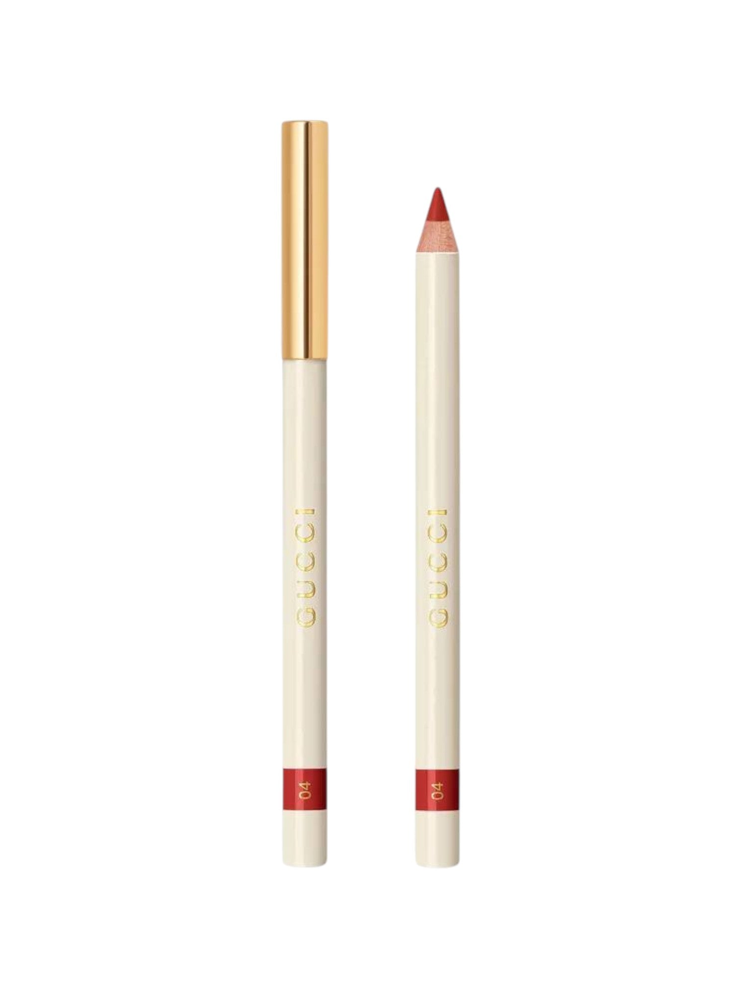 Two lip pencils with gold and white accents on a white background Gucci Monza Outlet