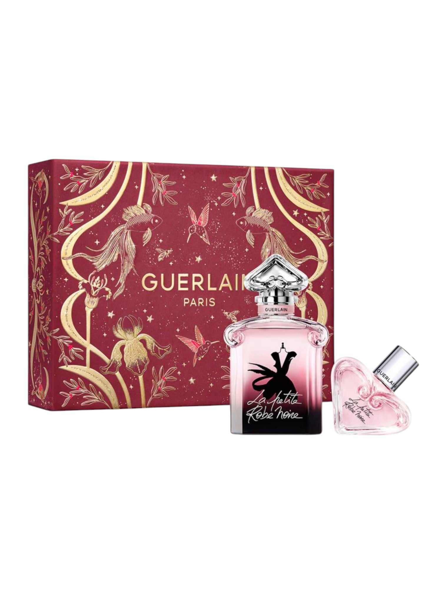 Guerlain perfume set with pink bottle and decorative box on a white background. Guerlain, Monza Outlet, Monza Fashion, Shein Outlet