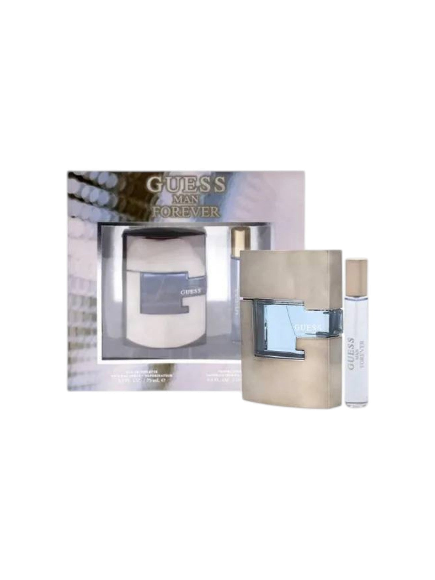 Guess Men Forever perfume set with packaging on a white background. Guess, Monza Outlet, Monza Fashion, Shein Outlet
